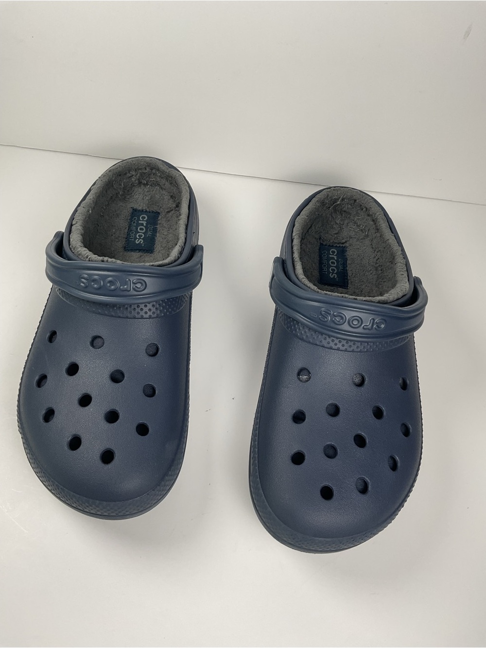 Crocs Classic Lined Clogs Navy Blue Fleece Men’s 9 Women’s 11 Slip On Comfort - Picture 5 of 11